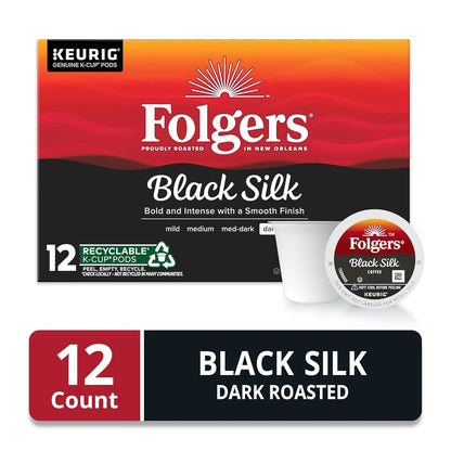 Folgers Black Silk, Dark Roast Coffee, Keurig K-Cups, 12 Count Box