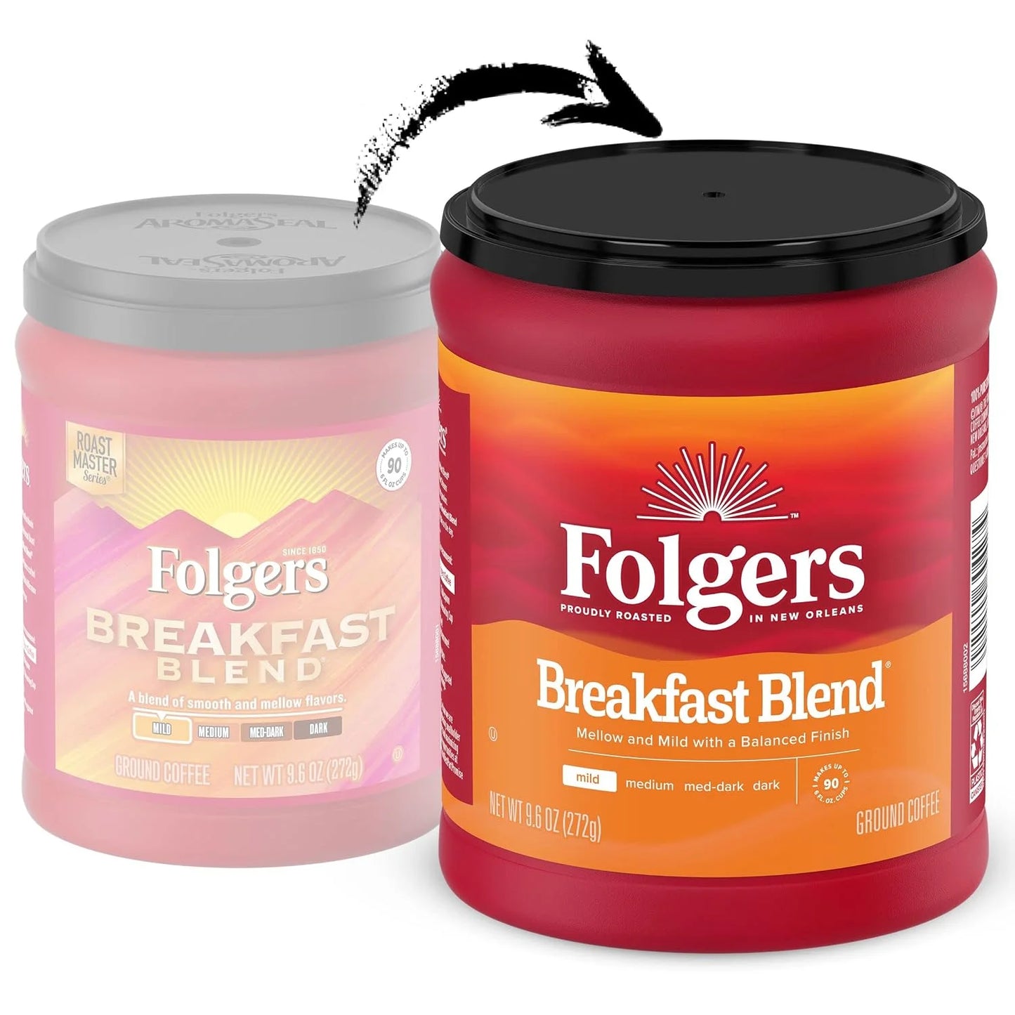 Folgers Breakfast Blend Ground Coffee, Smooth & Mild Coffee, 9.6 Ounce Canister