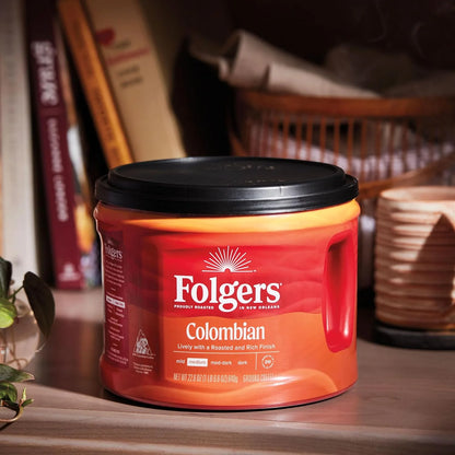 Folgers Colombian Ground Coffee, Medium Roast, 6 Canisters
