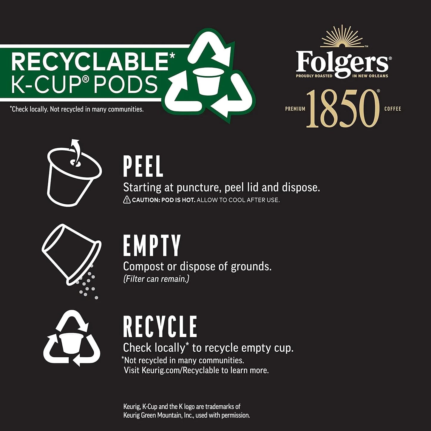 Folgers 1850 Black Gold Coffee, Keurig K-Cup Pods, 10 Count