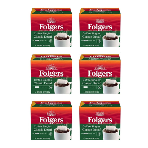 Folgers Coffee Singles Medium Roast Decaf Coffee Bags, 19 Count (Pack of 6)