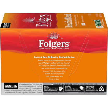 Folgers Breakfast Blend Coffee, Mild Roast, Keurig K-Cup Pods, 12 Count