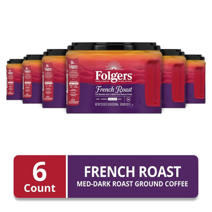 Folgers French Roast Ground Coffee, Medium-Dark, 6 (22.6 Oz.) Canisters