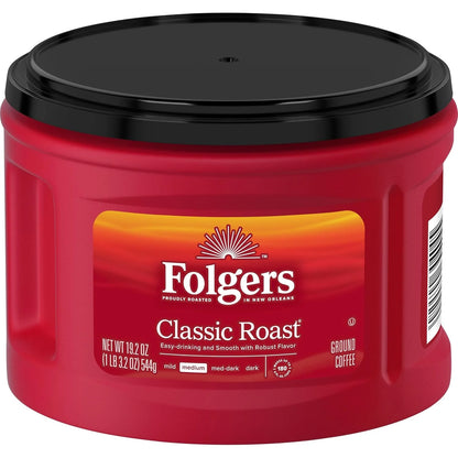 Folgers Classic Roast Ground Coffee, Medium Roast, 6 (19.2-Oz.) Canisters