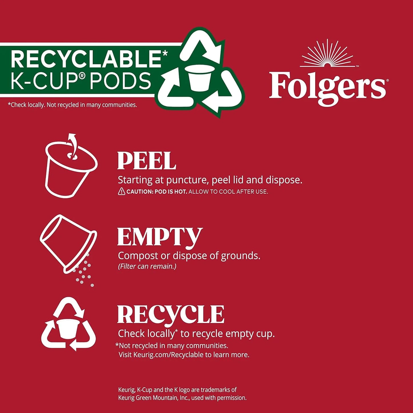 Folgers Classic Roast, Medium Roast Coffee, Keurig K-Cup, 12 Count Box