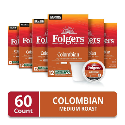 Folgers Colombian Coffee, Medium Roast, Keurig K-Cup Pods, 72 Count