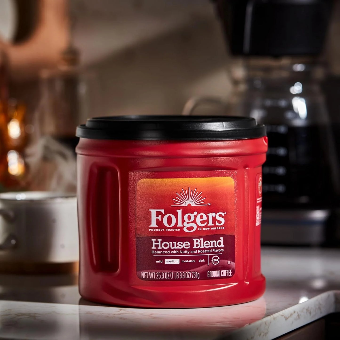 Folgers House Blend Ground Coffee, Medium Roast, 6 (25.9 Oz.) Canisters