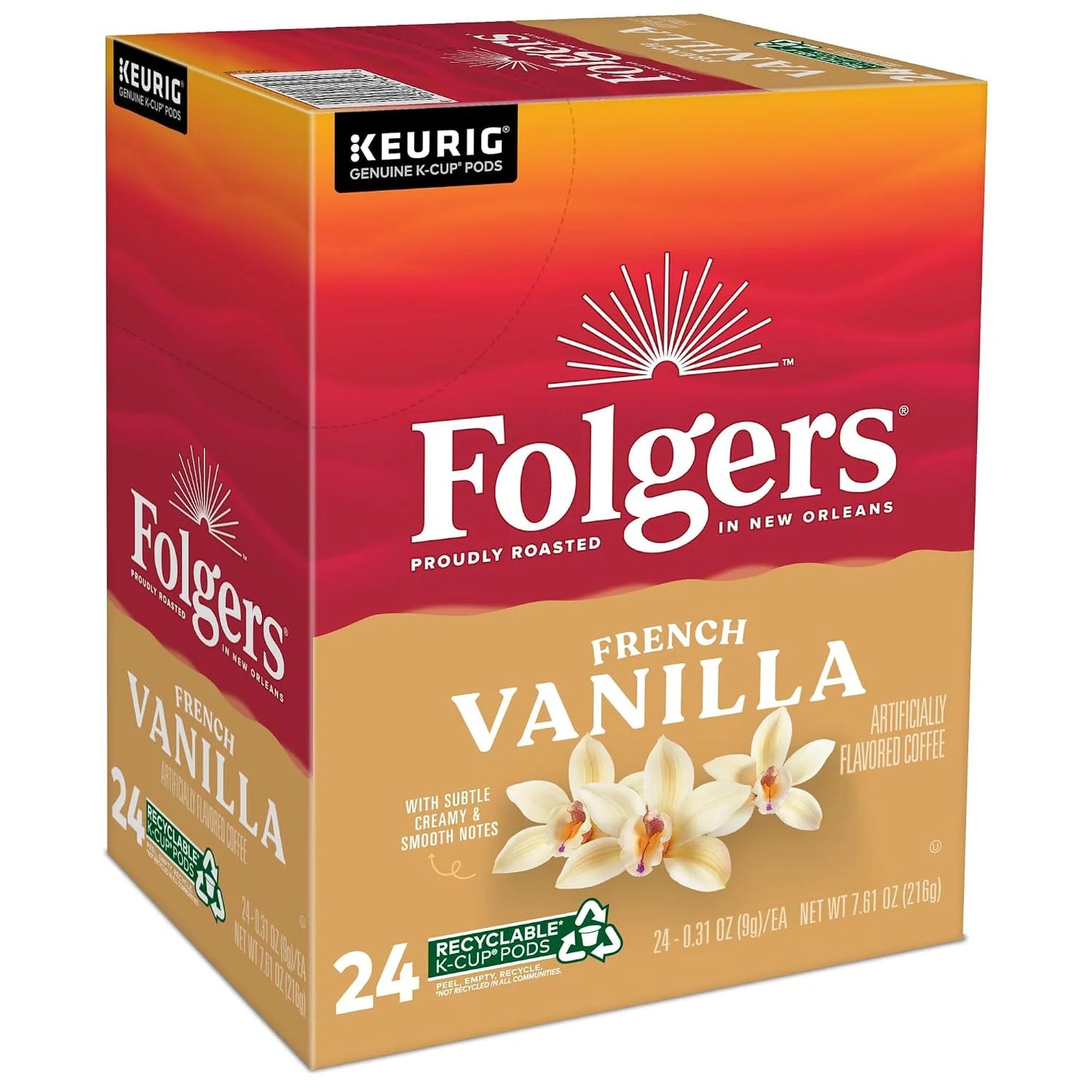 Folgers French Vanilla Keurig Single Serve K-Cup Pods, 24 Pods Per Pack, Case Of 4 Packs