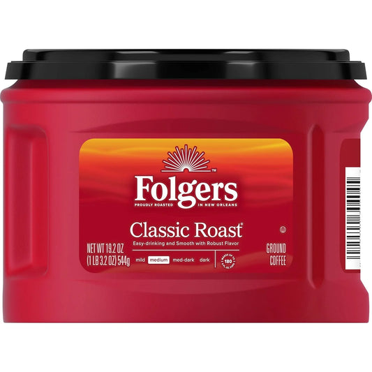 Folgers Classic Roast Ground Coffee, Medium Roast, 6 (19.2-Oz.) Canisters