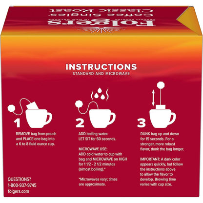 Folgers Classic Roast Instant Coffee Singles, Medium Roast, 19 Count