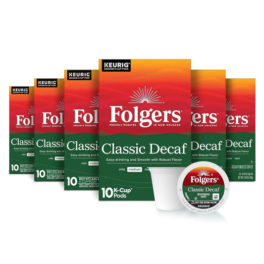 Folgers Classic Decaf Coffee, Medium Roast, Keurig K-Cup Pods, 60 Count