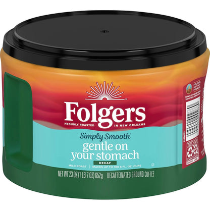 Folgers Simply Smooth Decaf Ground Coffee, 23 Oz. Canister (Pack of 6)