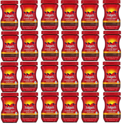 Folgers 20083 Classic Roast Instant Coffee Crystals, 3 Ounces, 100% Pure Coffee, Medium Roast, Easy-open Flip Top Lid, Portable Plastic Jar, Pack of 24