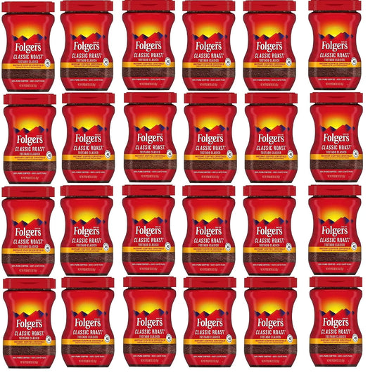 Folgers 20083 Classic Roast Instant Coffee Crystals, 3 Ounces, 100% Pure Coffee, Medium Roast, Easy-open Flip Top Lid, Portable Plastic Jar, Pack of 24