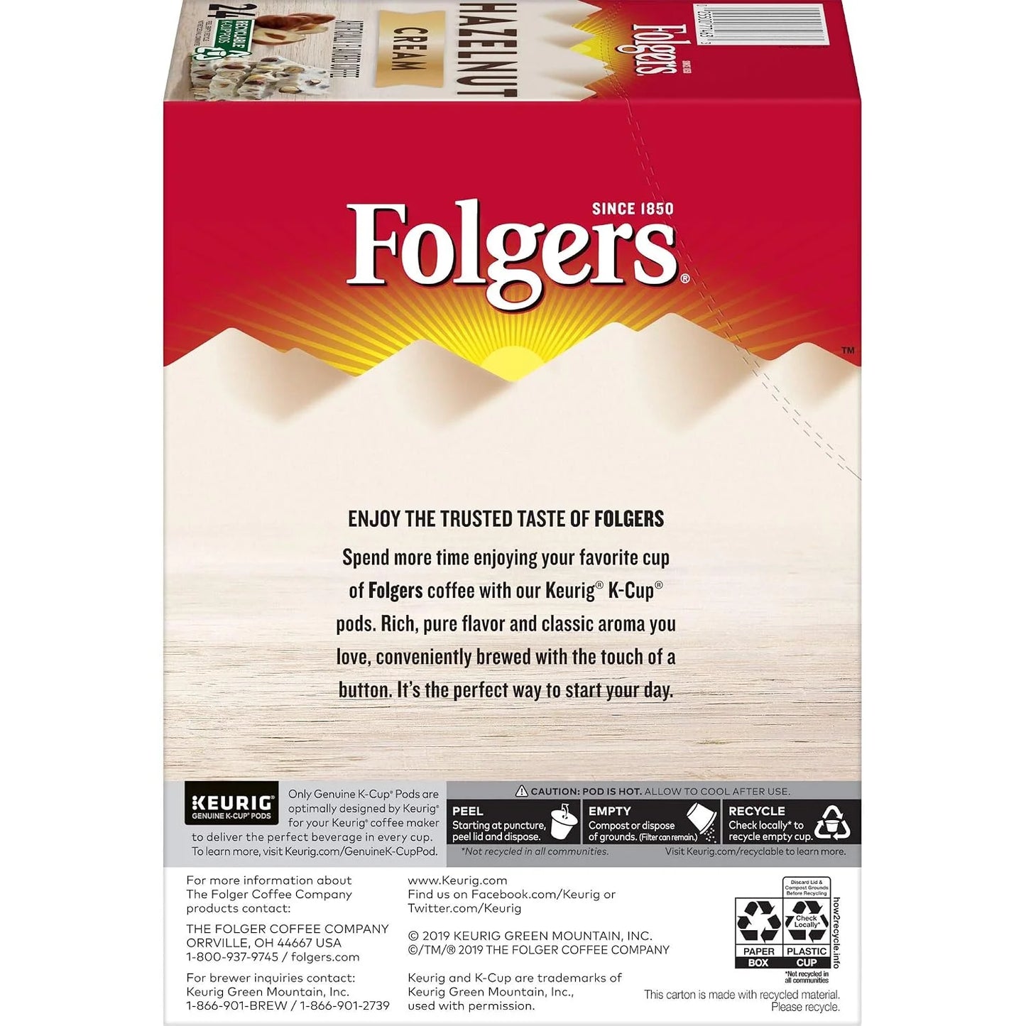 Folgers Hazelnut Cream Flavored Coffee, 96 Keurig K-Cup Pods
