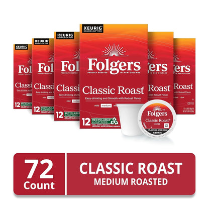 Folgers Classic Roast Coffee, Medium Roast, Keurig K-Cup Pods, 72 Count