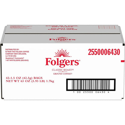 Folgers Classic Roast Medium Roast Ground Coffee, 42-1.5 Ounce Fraction Packets, frac Packs