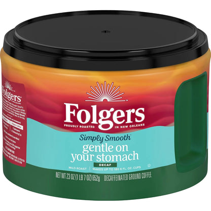 Folgers Simply Smooth Decaf Ground Coffee, 23 Oz. Canister (Pack of 6)