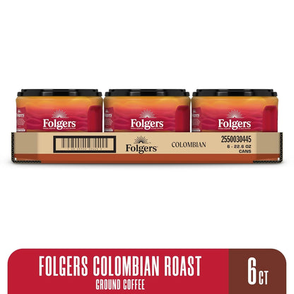 Folgers Colombian Ground Coffee, Medium Roast, 6 Canisters