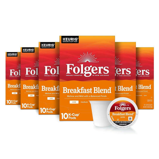 Folgers Breakfast Blend Coffee, Mild Roast, Keurig K-Cup Pods, 60 Count