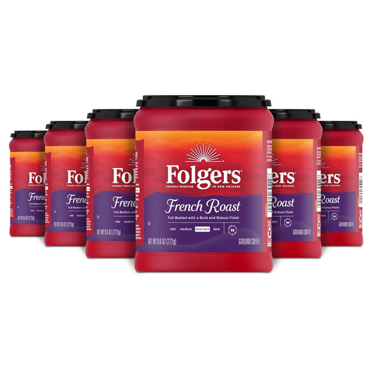 Folgers French Roast Ground Coffee, Medium-Dark, 6 (9.6 Oz.) Canisters