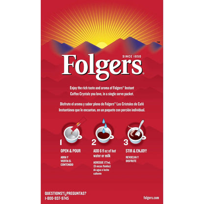 Folgers Classic Roast Instant Coffee Crystals, 7 Single Serve Packets (Pack of 12)