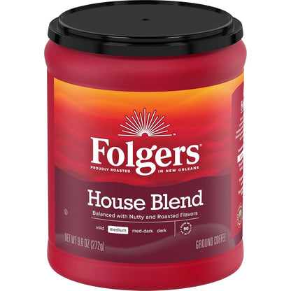Folgers House Blend Ground Coffee, Medium Roast, 6 (9.6 Oz.) Canisters