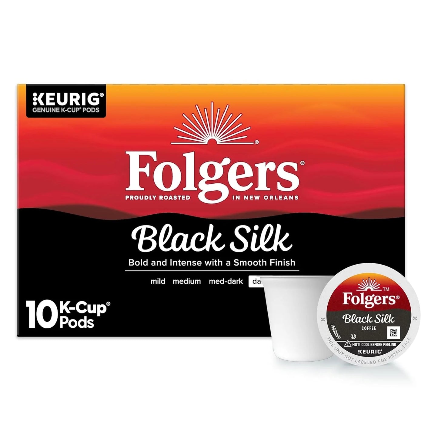 Folgers Black Silk Coffee, Dark Roast, Keurig K-Cup Pods, 10 Count Box