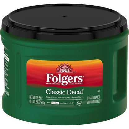 Folgers Classic Roast Decaf Ground Coffee, 19.2 Ounce Canister (Pack of 6)