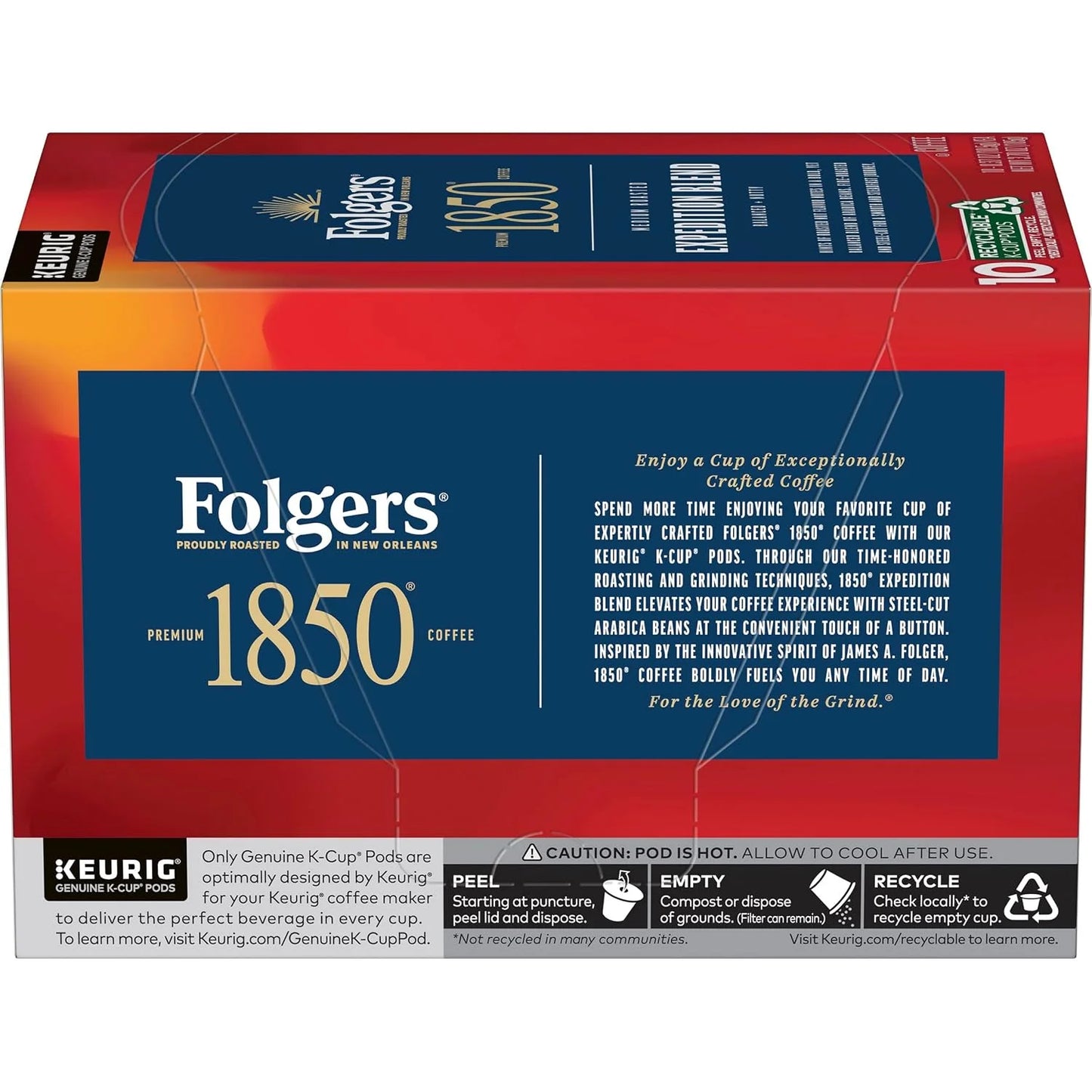 Folgers 1850 Expedition Blend Coffee, Keurig K-Cup Pods, 10 Count
