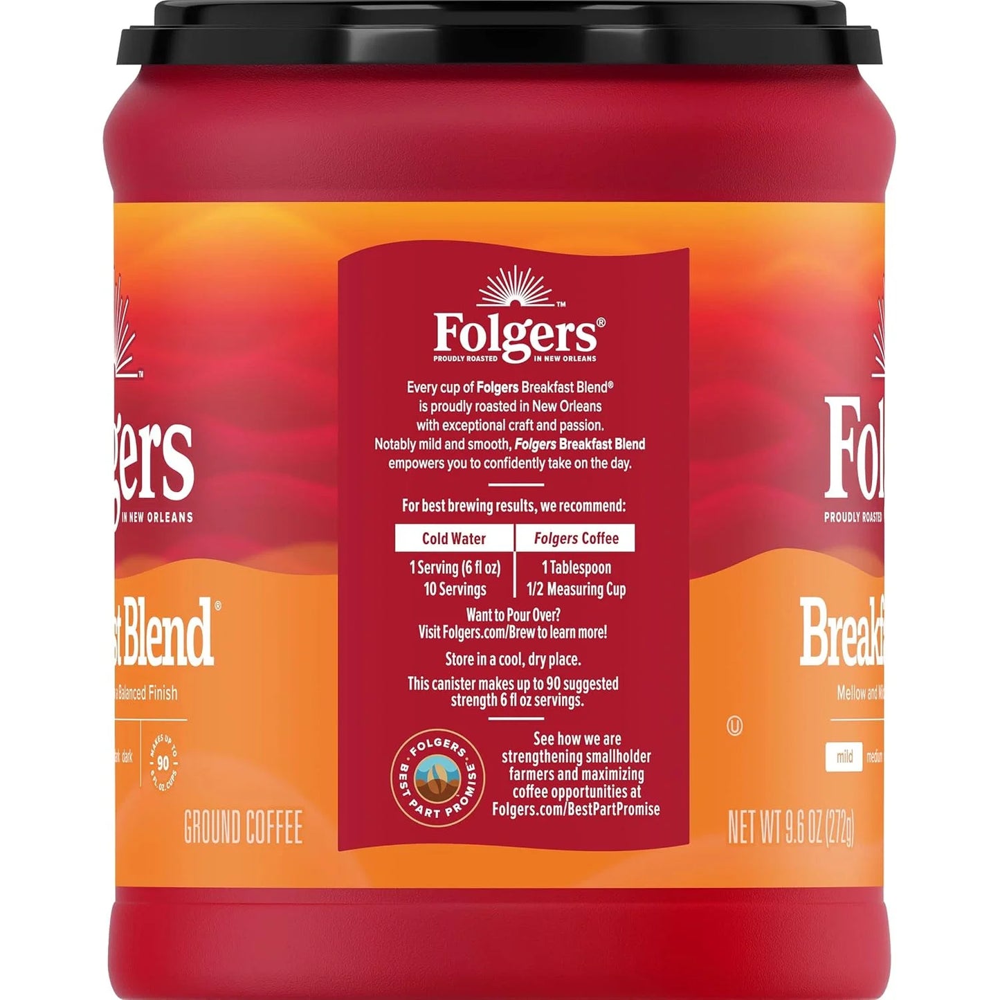 Folgers Breakfast Blend Ground Coffee, Smooth & Mild Coffee, 9.6 Ounce Canister