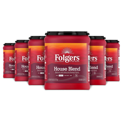 Folgers House Blend Ground Coffee, Medium Roast, 6 (9.6 Oz.) Canisters