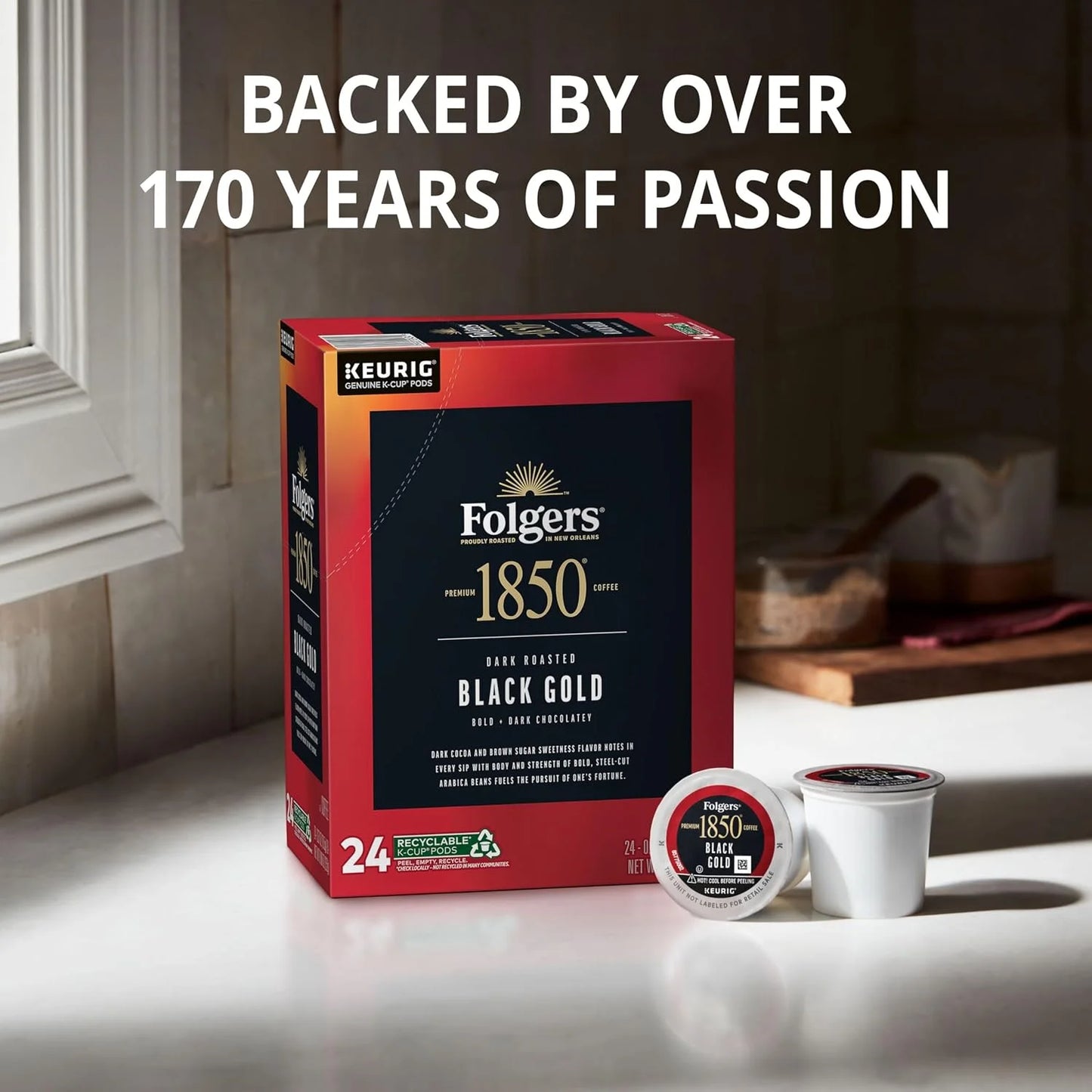 Folgers 1850 Black Gold Coffee, Keurig K-Cup Pods, 60 Count