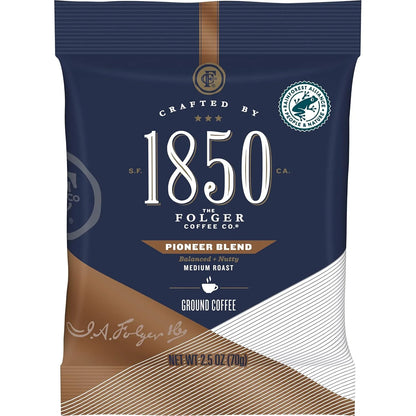Folgers 1850 Pioneer Blend Medium Roast Ground Coffee, Fraction Pack, 2.5 Ounce (Pack of 24)