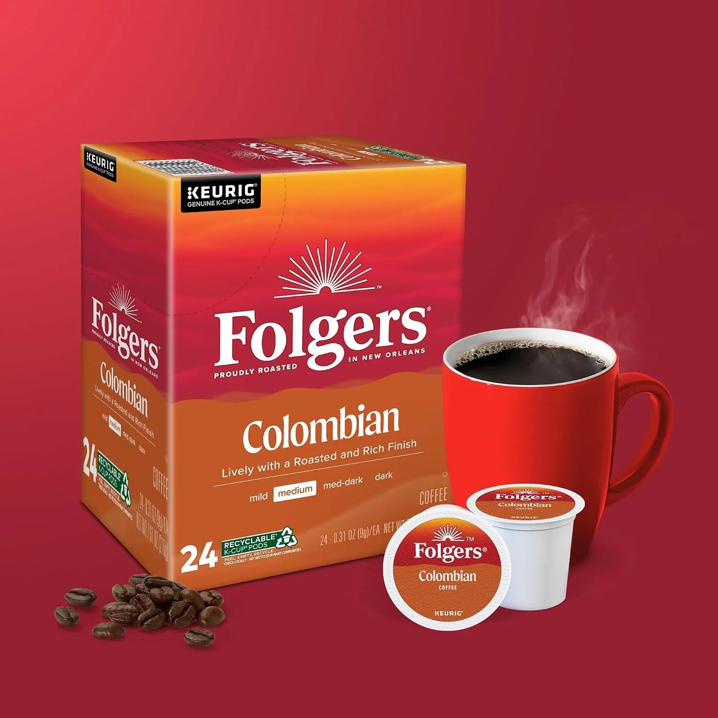 Folgers 100% Colombian Medium Roast Coffee, 96 Keurig K-Cup Pods