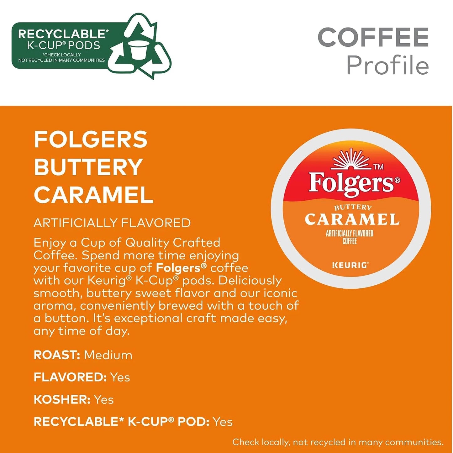 Folgers Keurig Single Serve K-Cup Pods, Buttery Caramel, Carton Of 24