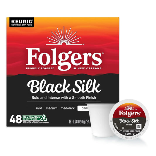 Folgers Black Silk, Dark Roast Coffee, Keurig K-Cup Pods, 48 Count Box