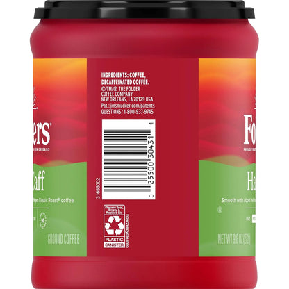 Folgers Half Caff Ground Coffee, Medium Roast, 9.6 Ounce
