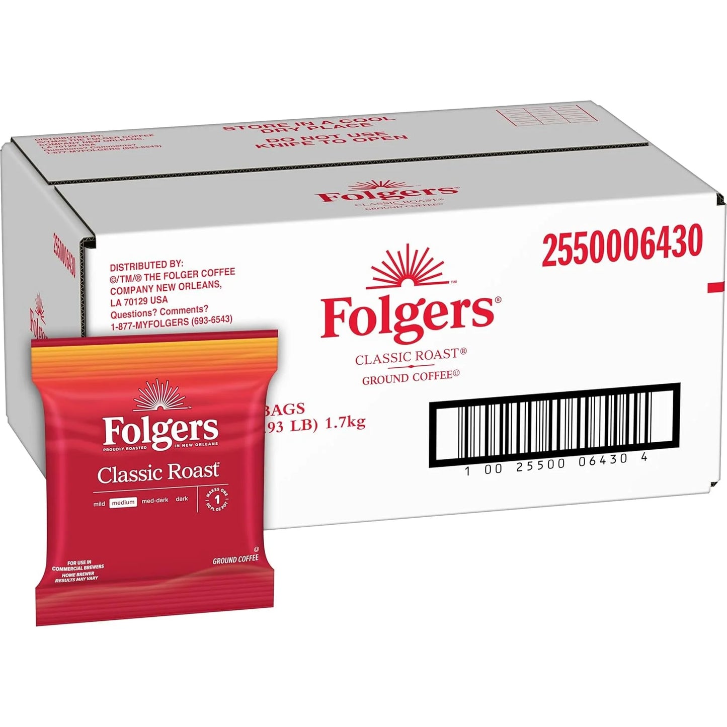 Folgers Classic Roast Medium Roast Ground Coffee, 42-1.5 Ounce Fraction Packets, frac Packs