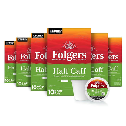 Folgers Half Caff Coffee, Medium Roast, Keurig K-Cup Pods, 60 Count