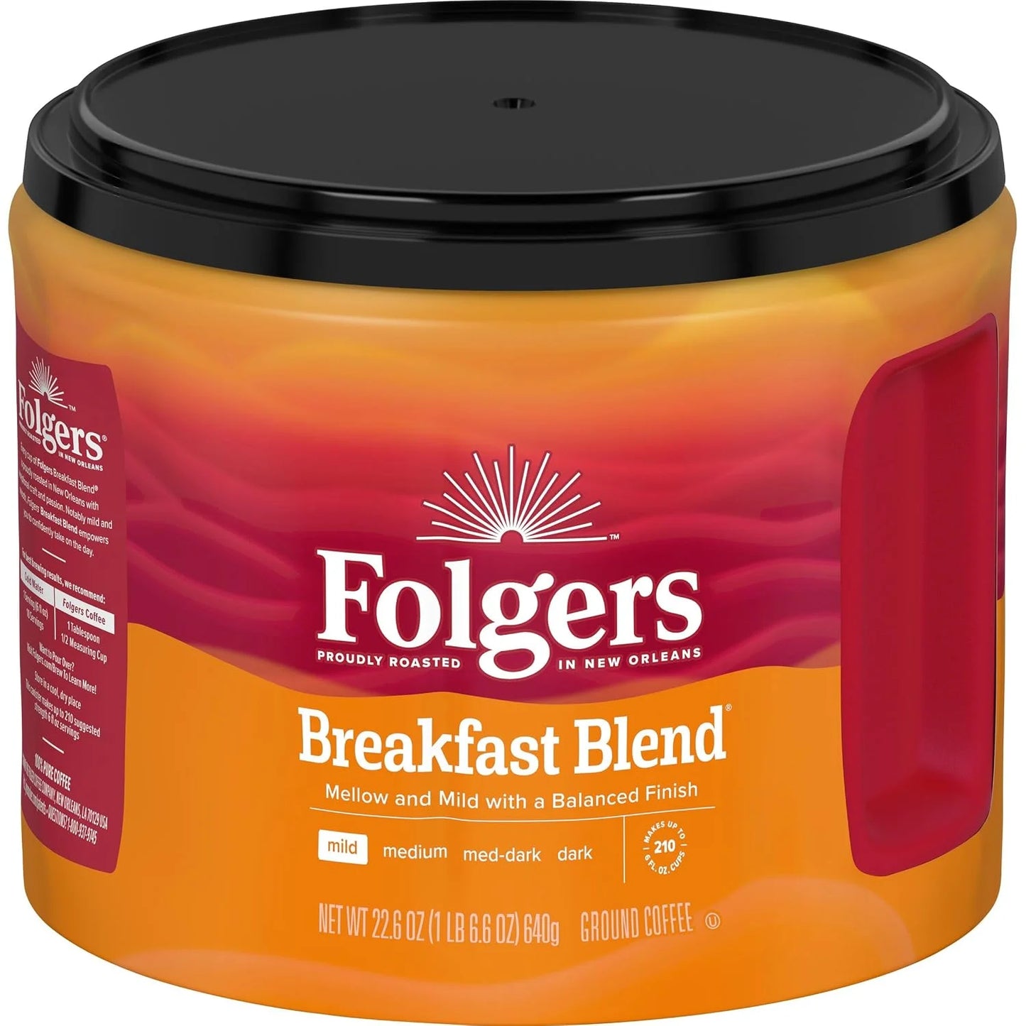 Folgers Breakfast Blend Ground Coffee, Mild Roast, 22.6 Oz. Canister