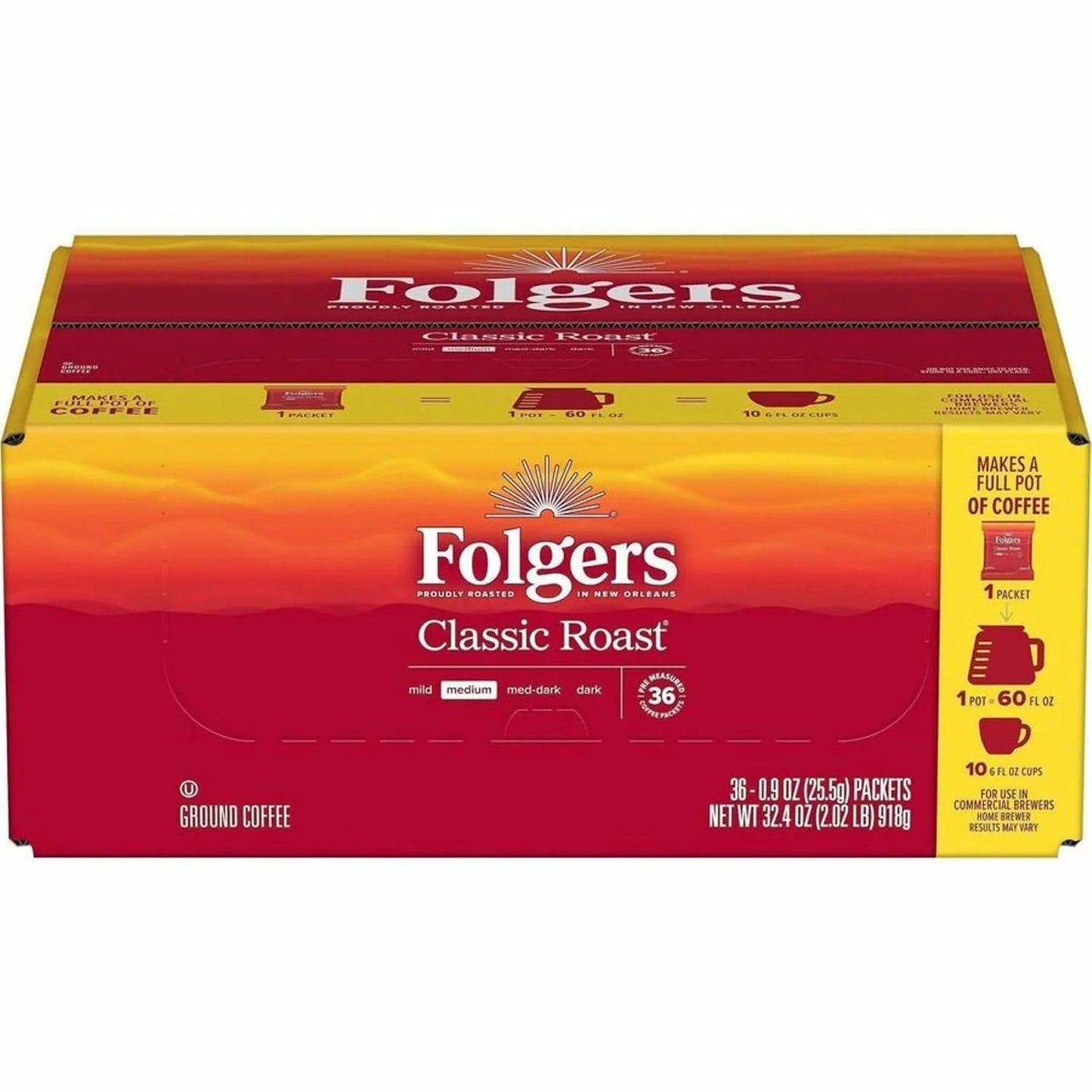 Folgers Classic Roast Medium Roast Ground Coffee, 36 Pack of 9 Ounce Fraction Packets, Frac Packs