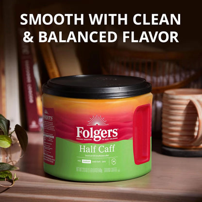 Folgers Half Caff Medium Roast Coffee, 22.6 Oz. Canister (Pack of 6)