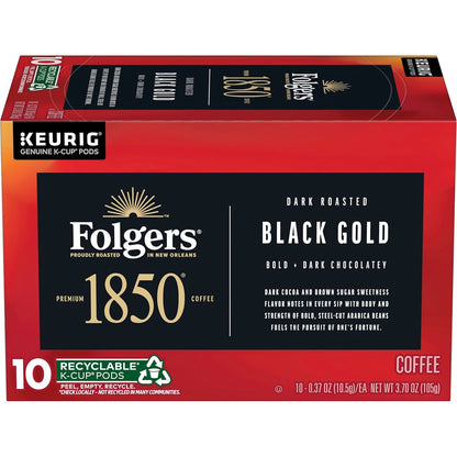 Folgers 1850 Black Gold Coffee, Keurig K-Cup Pods, 10 Count