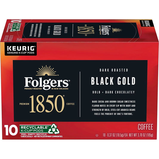 Folgers 1850 Black Gold Coffee, Keurig K-Cup Pods, 10 Count