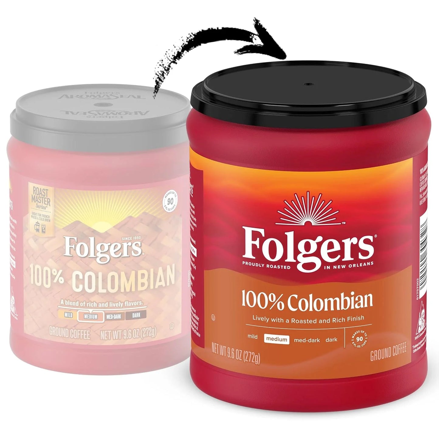 Folgers 100% Colombian Coffee, Medium Roast Ground Coffee, 9.6 Ounce Canister