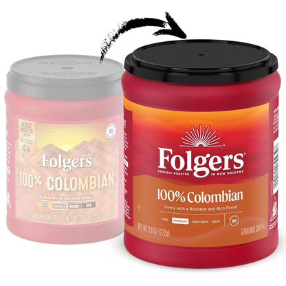 Folgers 100% Colombian Coffee, Medium Roast Ground Coffee, 9.6 Ounce Canister