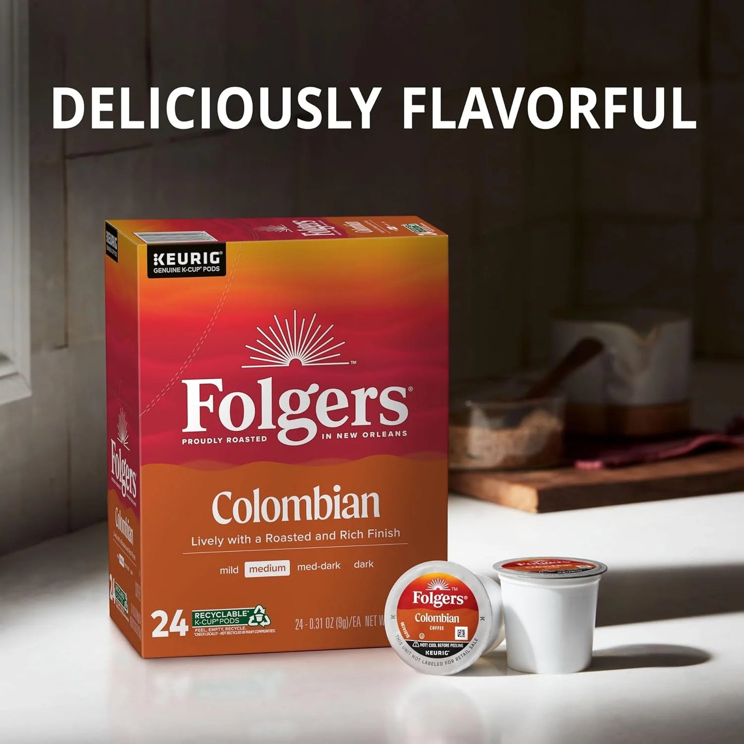 Folgers Colombian Coffee, Medium Roast, Keurig K-Cup Pods, 12 count Box