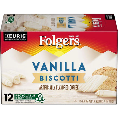 Folgers Vanilla Biscotti Flavored Coffee, 12 K Cups for Keurig Coffee Makers