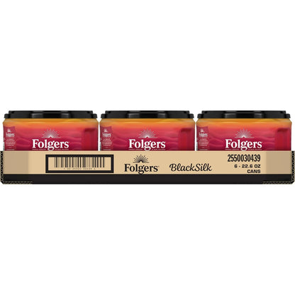 Folgers Black Silk Ground Coffee, Dark Roast, 22.6 Oz. Canister (Pack of 6)